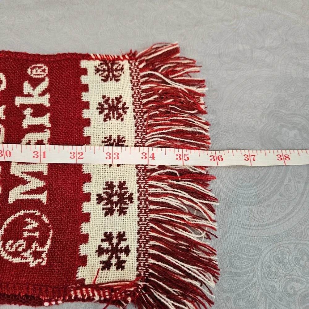 Makers Mark Bourbon Whiskey Holiday Scarf Red White Snowflake Knit Fringe Logo